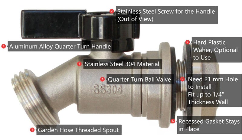 RAINPAL RBS006 Stainless Steel Rain Barrel Spigot (Quarter Turn Ball Valve) - Image 3